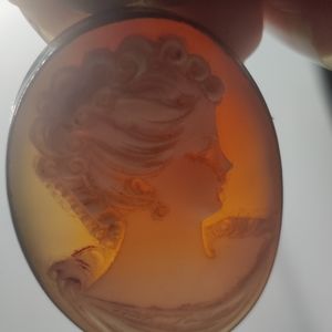 Antique Hand Carved Genuine Shell Cameo Pendant/ Brooch Silver 800